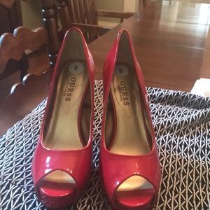 Guess red patent leather heels